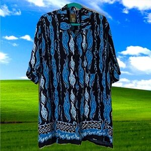Pineapple Connection Y2k Black and Blue Tribal Design Hawaiian Shirt 3x